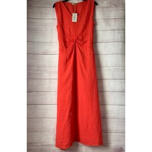 Le Ragazze Coral Sleeveless Linen Dress Twist Front Made In Italy Size Medium